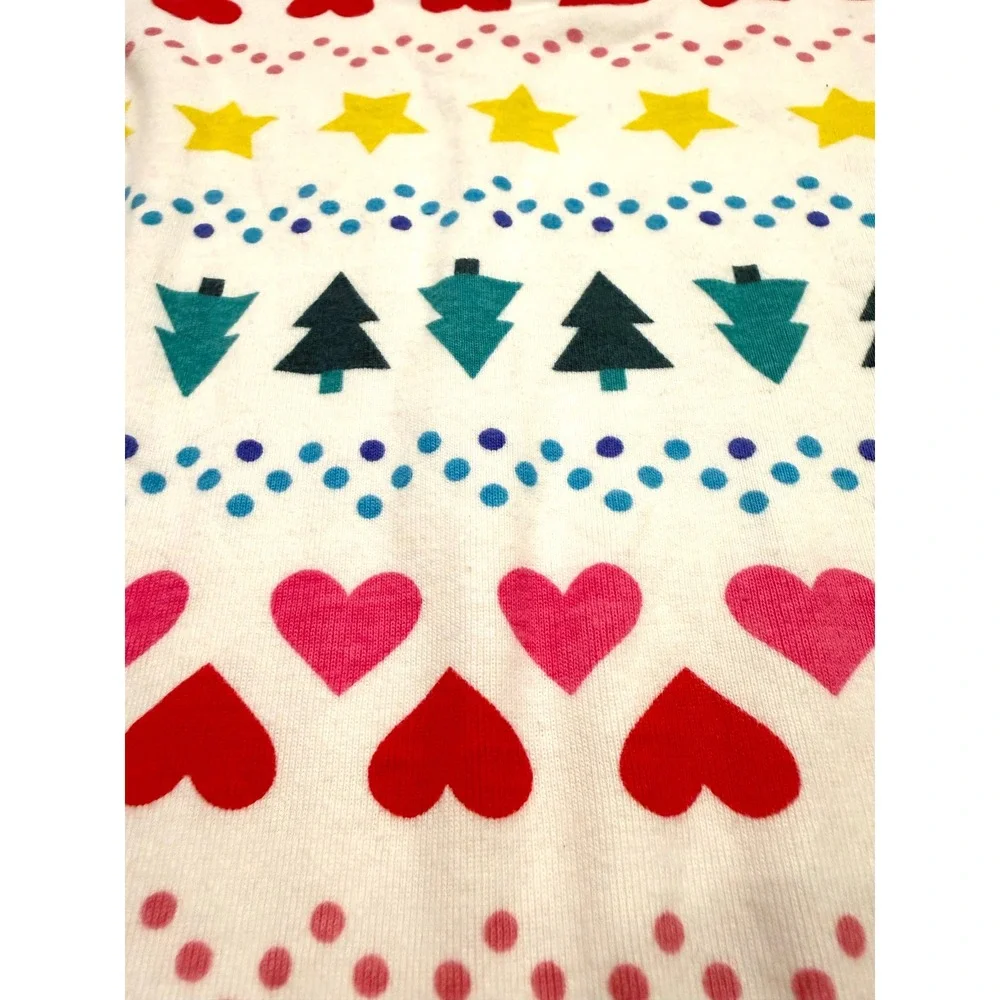 Primary Kids Organic Cotton Pajama Top Size 12 Holiday Hearts Trees Stars White